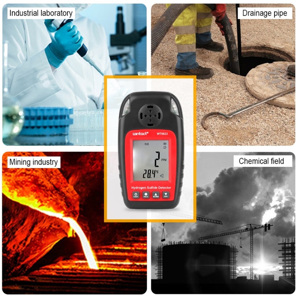 WINTACT WT8822 Hydrogen Sulfide Detector Independent H2S Gas Sensor Warning-up High Sensitive Poisoning Alarm Detector, WT8822