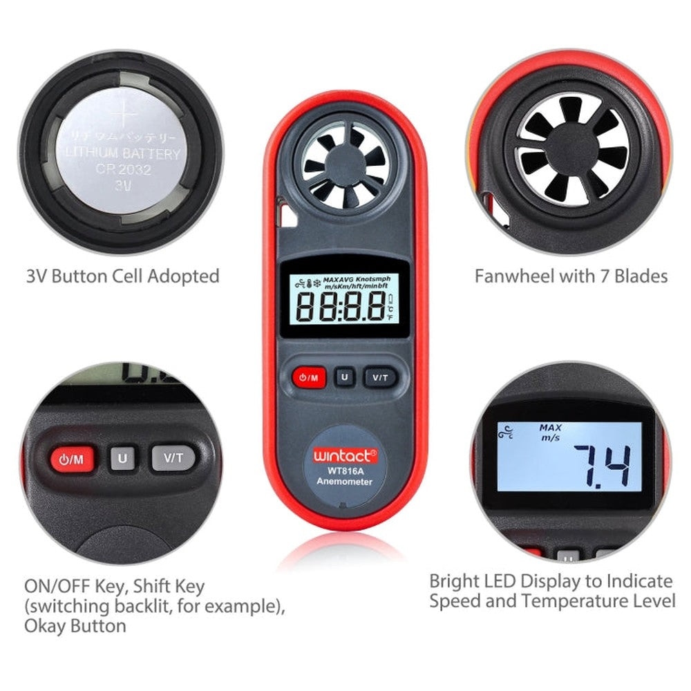 Wintact WT816A Digital Electronic Thermometer Anemometer, WT816A