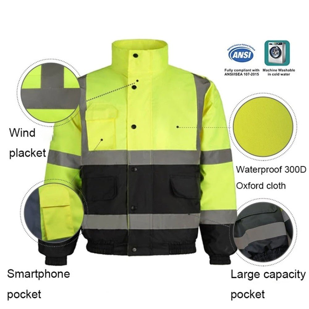 Winter Warm Waterproof Short Multi - pocket Reflective Cotton Jacket, S, M, L, XL, XXL - laboratorydeal