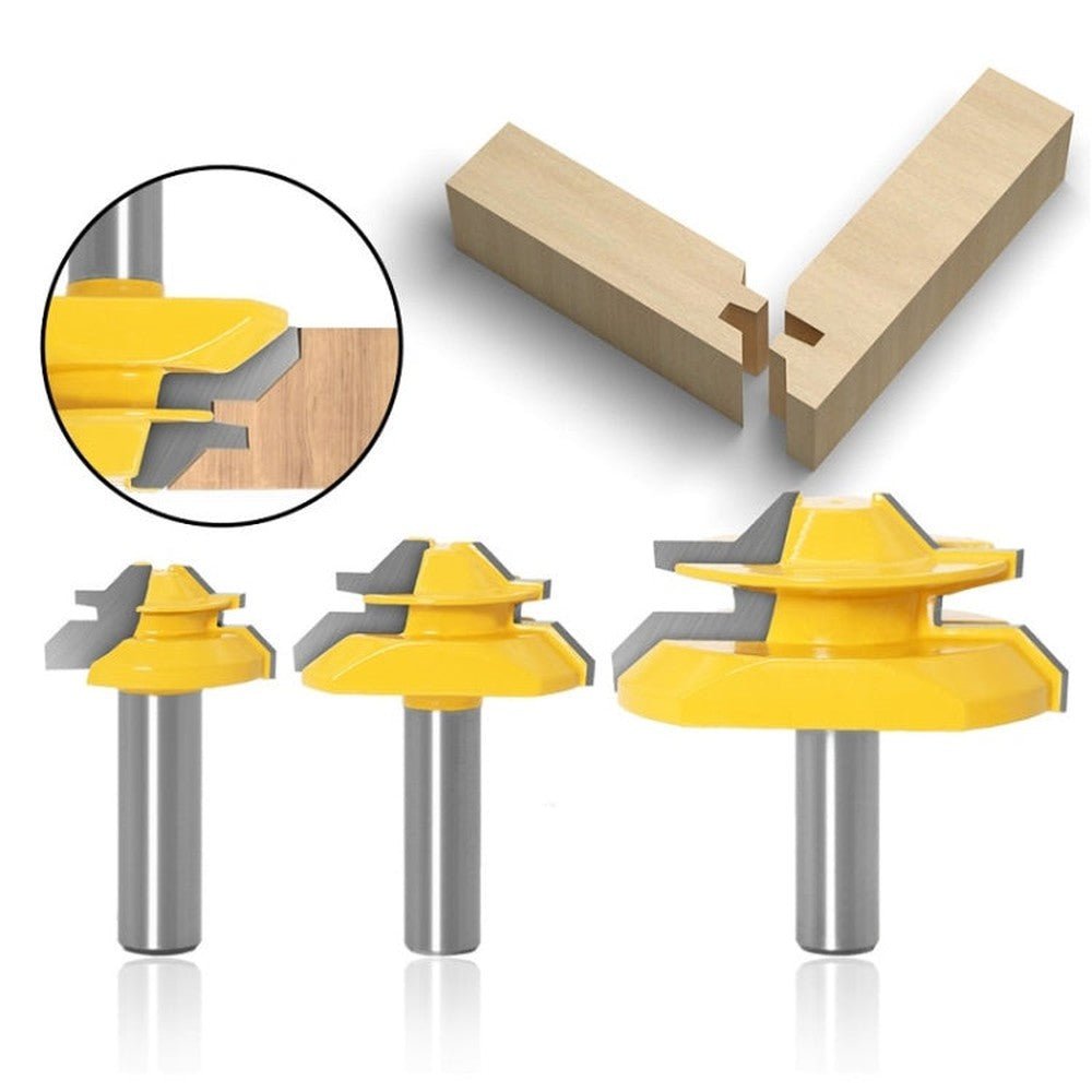 Woodworking Engraving Machine Milling Cutter 45 Degree Jointing Knife, 1/2x1 - 3/8mm, 1/2x2mm, 1/2x2 - 3/4mm, 12x1 - 3/8mm, 12x2mm, 12x2 - 3/4mm, 1/2mm Handle 3PCS/Set, 12mm Handle 3PCS/Set - laboratorydeal