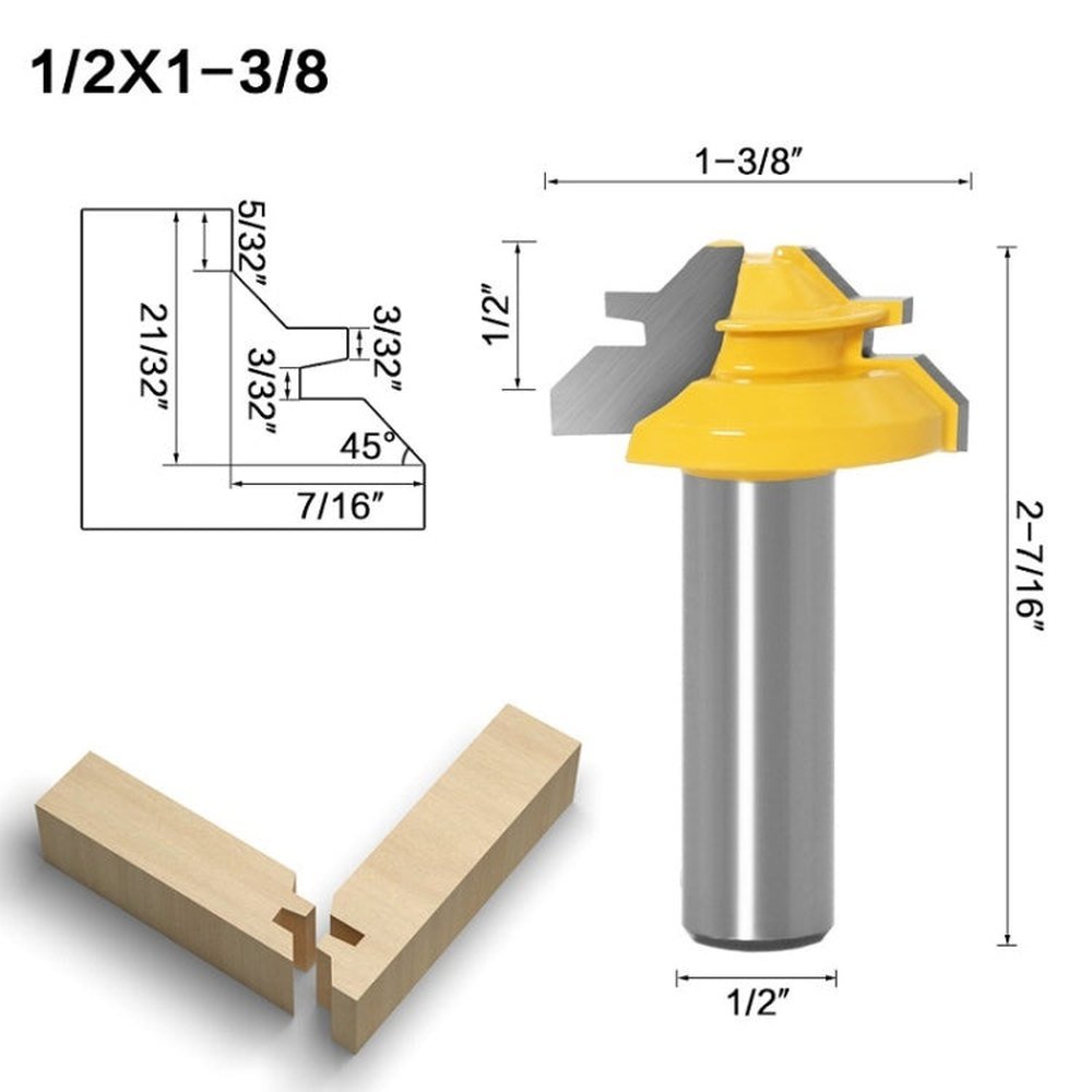 Woodworking Engraving Machine Milling Cutter 45 Degree Jointing Knife, 1/2x1 - 3/8mm, 1/2x2mm, 1/2x2 - 3/4mm, 12x1 - 3/8mm, 12x2mm, 12x2 - 3/4mm, 1/2mm Handle 3PCS/Set, 12mm Handle 3PCS/Set - laboratorydeal