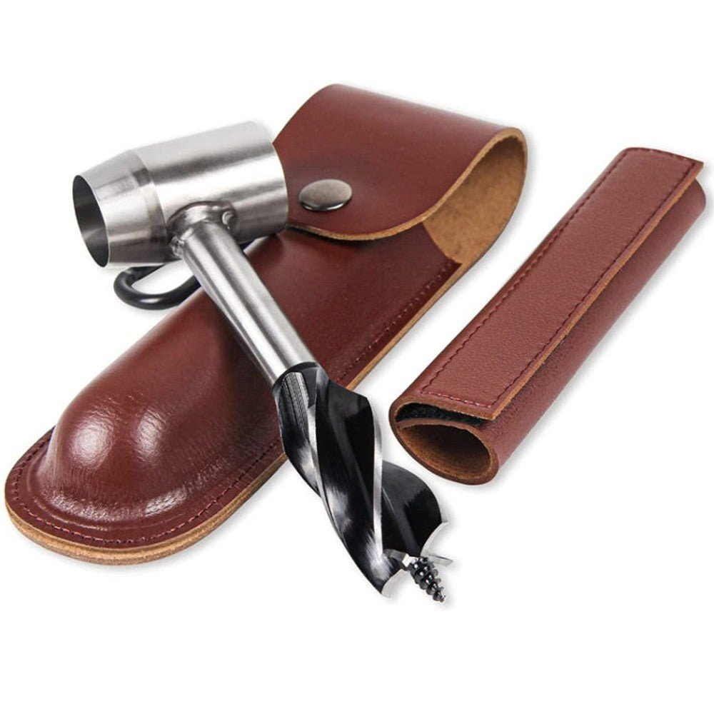 Woodworking Hand Drill Outdoor Survival Drill Hand Screw Drill, With PU Leather Case (Gray), With Cowhide Case (Brown) - laboratorydeal