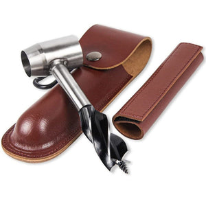 Woodworking Hand Drill Outdoor Survival Drill Hand Screw Drill, With PU Leather Case (Gray), With Cowhide Case (Brown) - laboratorydeal