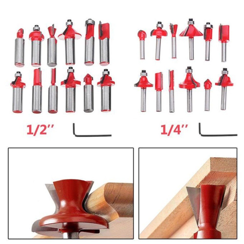 Woodworking Milling Cutter Set Trimming Machine Head Electric Wood Milling Engraving Machine Cutter, Red 1/4 Handle 12PCS, Blue 1/4 Handle 12PCS, Red 1/2 Handle 12PCS, Blue 1/2 Handle 12PCS, Red 1/4 Handle 15PCS, Red 1/2 Handle 15PCS�������������������... - laboratorydeal