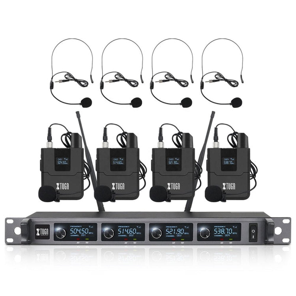 XTUGA A140 - B Wireless Microphone System 4 BodyPack Headset Lavalier Microphone, A140 - B - laboratorydeal