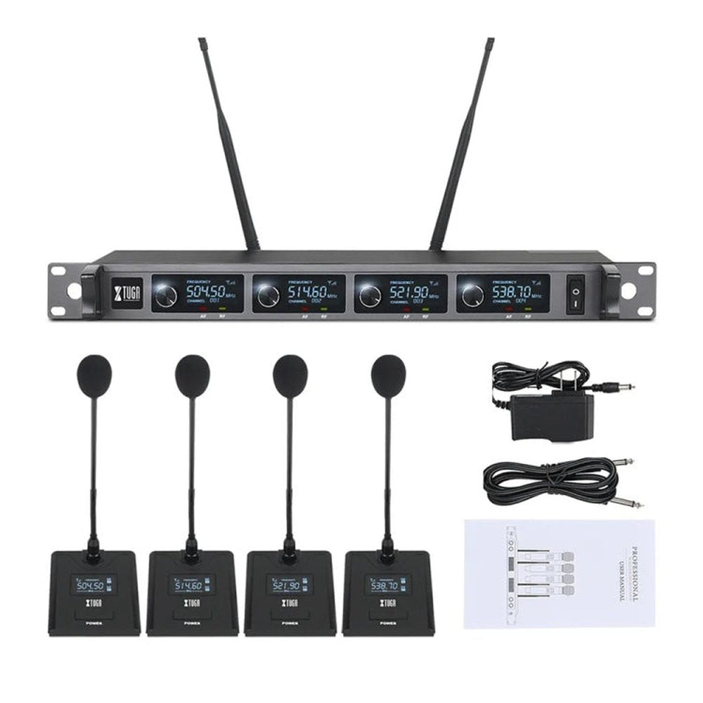 XTUGA A140 - C Wireless Microphone System 4 - Channel UHF Four Conference Mics, A140 - C - laboratorydeal