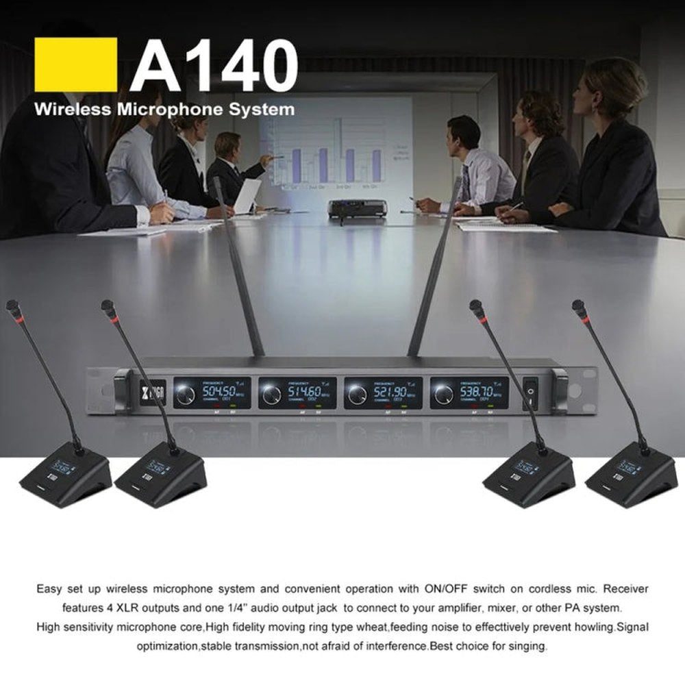 XTUGA A140 - C Wireless Microphone System 4 - Channel UHF Four Conference Mics, A140 - C - laboratorydeal