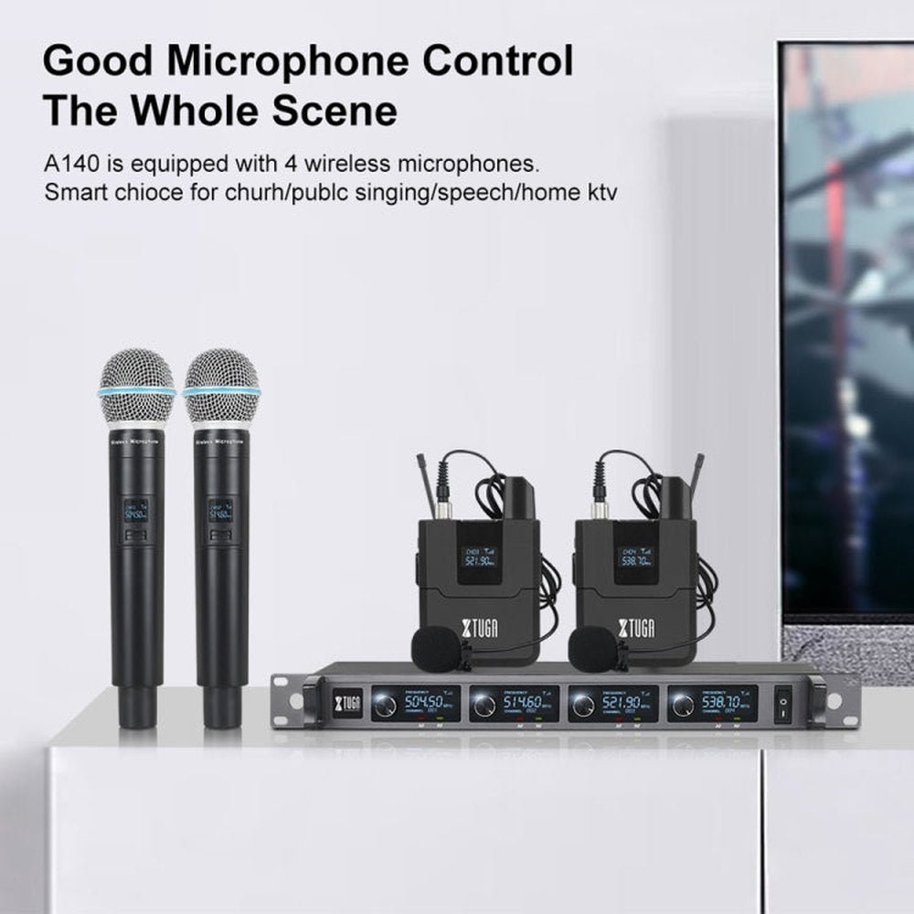 XTUGA A140 - H Wireless Microphone System 4 Channel UHF Handheld Microphone, A140 - H - laboratorydeal