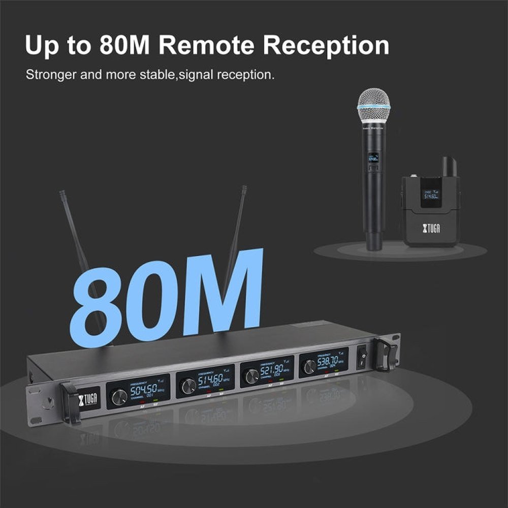 XTUGA A140 - H Wireless Microphone System 4 Channel UHF Handheld Microphone, A140 - H - laboratorydeal