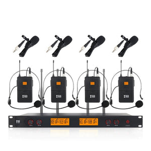 XTUGA A400 - B Professional 4 - Channel UHF Wireless Microphone System with 4 BodyPack Lavalier Headset Microphone, A400 - B - laboratorydeal