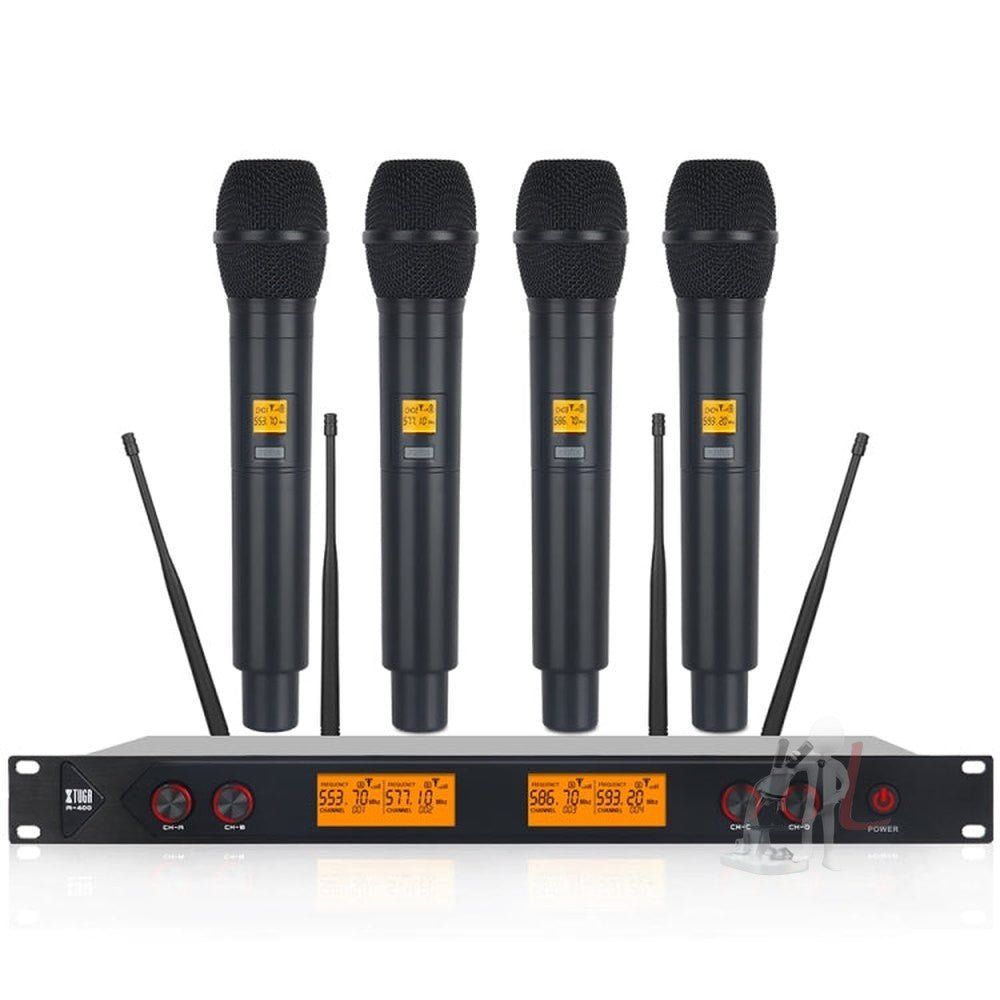 XTUGA A400 - H Professional 4 - Channel UHF Wireless Microphone System with 4 Handheld Microphone, A400 - H - laboratorydeal