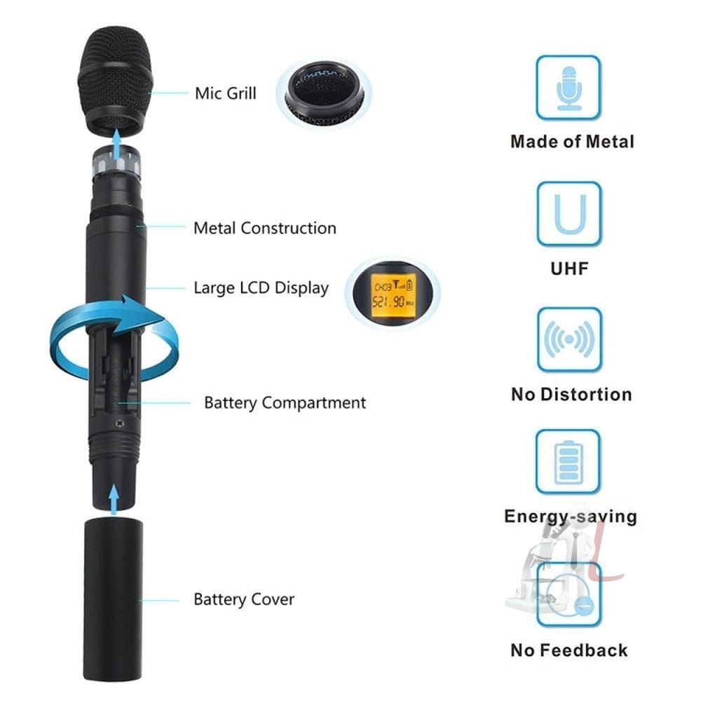 XTUGA A400 - H Professional 4 - Channel UHF Wireless Microphone System with 4 Handheld Microphone, A400 - H - laboratorydeal