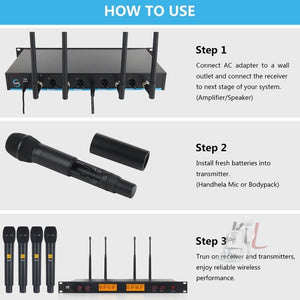 XTUGA A400 - H Professional 4 - Channel UHF Wireless Microphone System with 4 Handheld Microphone, A400 - H - laboratorydeal