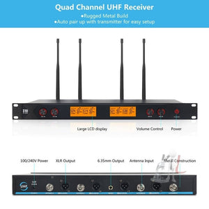 XTUGA A400 - H Professional 4 - Channel UHF Wireless Microphone System with 4 Handheld Microphone, A400 - H - laboratorydeal
