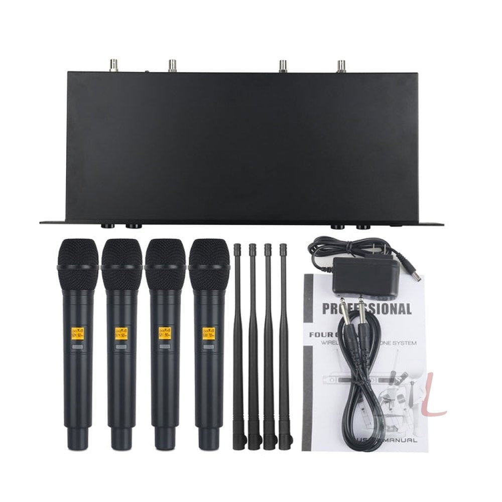 XTUGA A400 - H Professional 4 - Channel UHF Wireless Microphone System with 4 Handheld Microphone, A400 - H - laboratorydeal