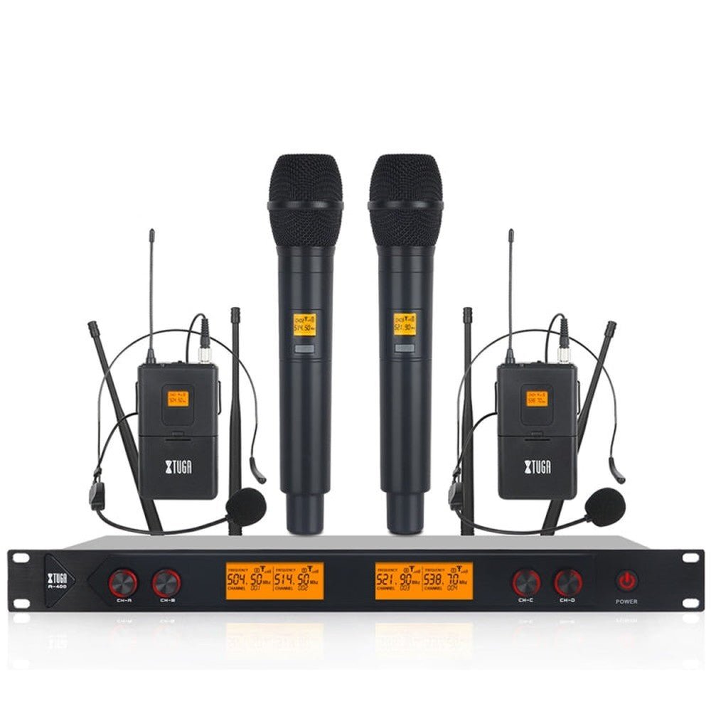 XTUGA A400 - HB Professional 4 - Channel UHF Wireless Microphone System with 2 Handheld & 2 Headset Microphone, A400 - HB - laboratorydeal