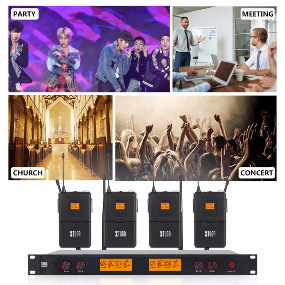 XTUGA A400 - HB Professional 4 - Channel UHF Wireless Microphone System with 2 Handheld & 2 Headset Microphone, A400 - HB - laboratorydeal