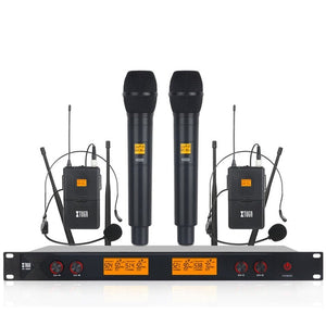 XTUGA A400 - HB Professional 4 - Channel UHF Wireless Microphone System with 2 Handheld & 2 Headset Microphone, A400 - HB - laboratorydeal