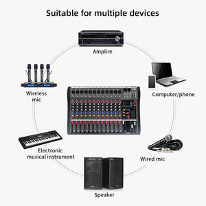 XTUGA CT120X 12 - Channels Audio Mixer DJ Mixing Console with 48V Power Supply, CT120X - laboratorydeal