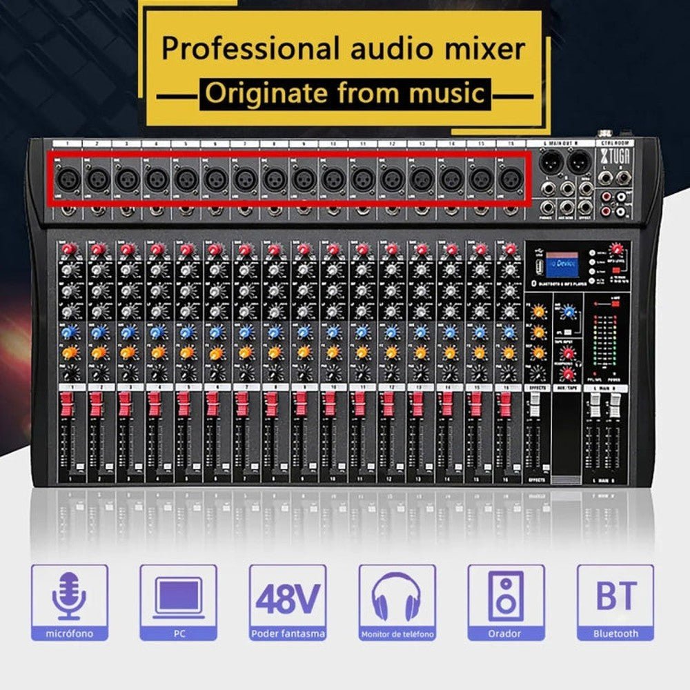 XTUGA CT160X 16 - Channels Audio Mixer DJ Mixing Console with 48V Power Supply, CT160X - laboratorydeal