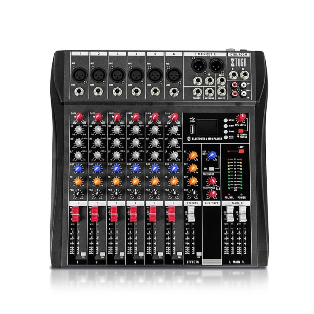 XTUGA CT60X 6 - Channels Audio Mixer DJ Mixing Console with 48V Power Supply, CT60X - laboratorydeal
