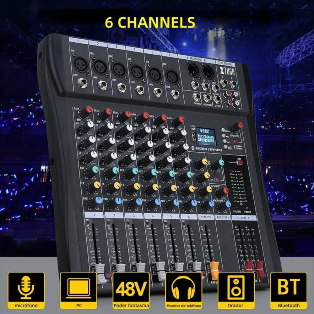 XTUGA CT60X 6-Channels Audio Mixer DJ Mixing Console with 48V