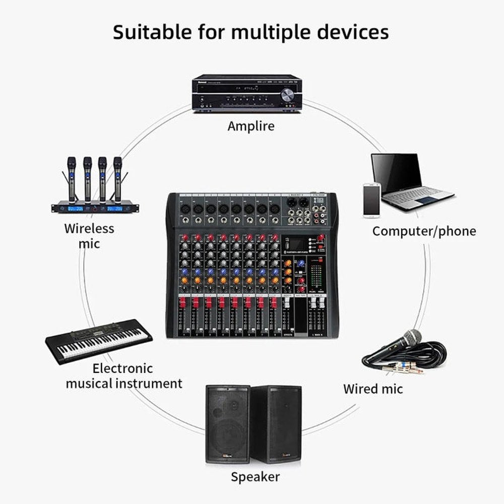 XTUGA CT80X 8 - Channels Audio Mixer DJ Mixing Console with 48V Power Supply, CT80X - laboratorydeal