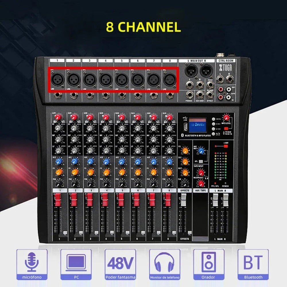 XTUGA CT80X 8 - Channels Audio Mixer DJ Mixing Console with 48V Power Supply, CT80X - laboratorydeal