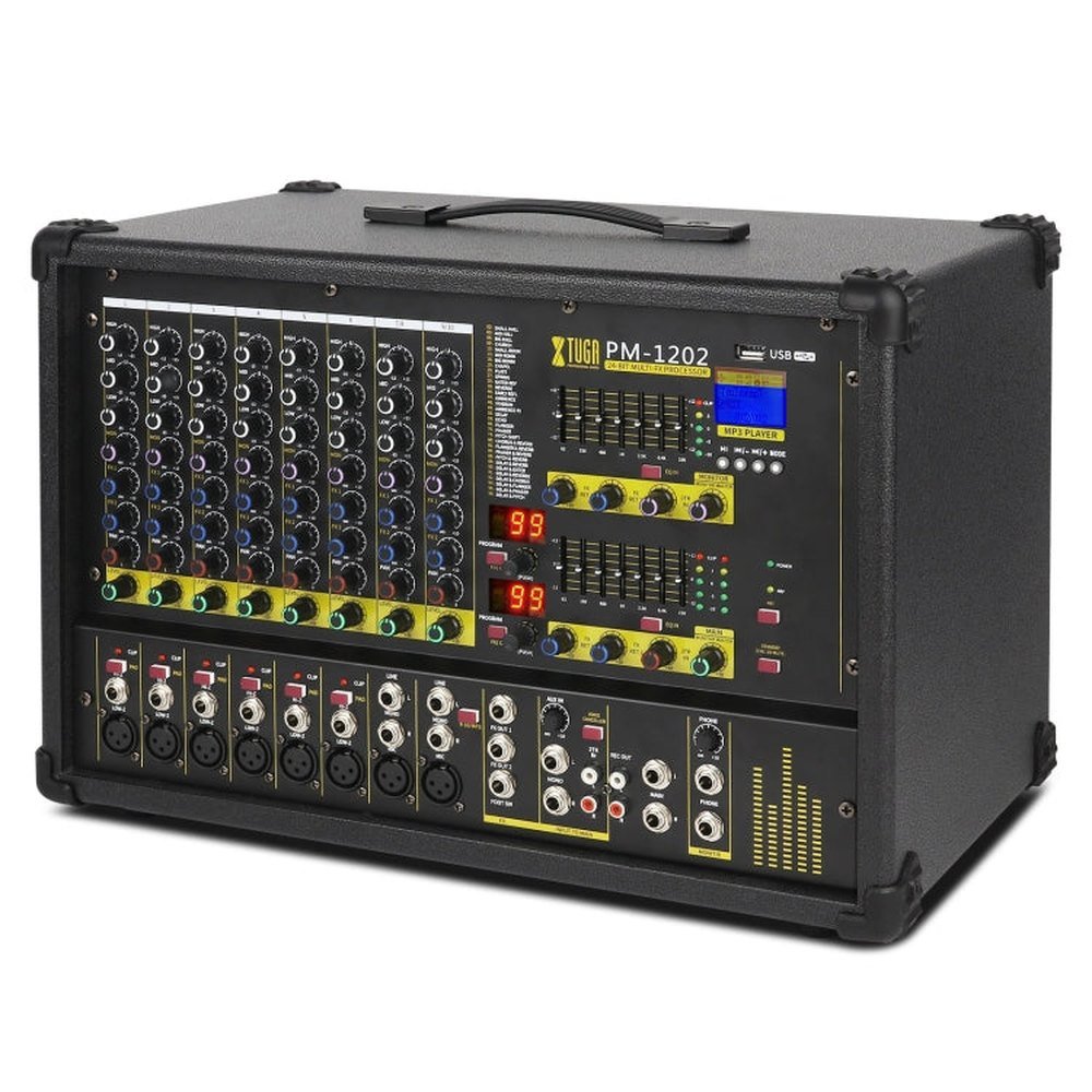 XTUGA PM1202 900W 10 Channel Stage Power Mixer 24Bit Multil - FX Processor Dual 99 DSP Effect DJ Amplifier, PM1202 - laboratorydeal