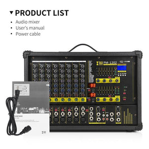 XTUGA PM1202 900W 10 Channel Stage Power Mixer 24Bit Multil - FX Processor Dual 99 DSP Effect DJ Amplifier, PM1202 - laboratorydeal
