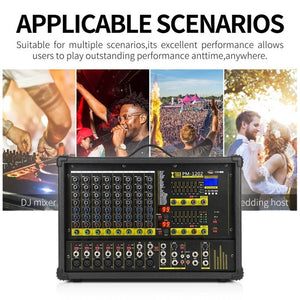 XTUGA PM1202 900W 10 Channel Stage Power Mixer 24Bit Multil - FX Processor Dual 99 DSP Effect DJ Amplifier, PM1202 - laboratorydeal