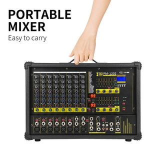 XTUGA PM1202 900W 10 Channel Stage Power Mixer 24Bit Multil - FX Processor Dual 99 DSP Effect DJ Amplifier, PM1202 - laboratorydeal