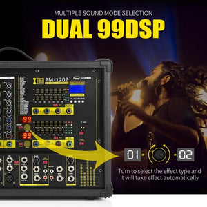 XTUGA PM1202 900W 10 Channel Stage Power Mixer 24Bit Multil - FX Processor Dual 99 DSP Effect DJ Amplifier, PM1202 - laboratorydeal