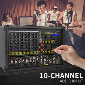 XTUGA PM1202 900W 10 Channel Stage Power Mixer 24Bit Multil - FX Processor Dual 99 DSP Effect DJ Amplifier, PM1202 - laboratorydeal