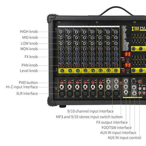 XTUGA PM1202 900W 10 Channel Stage Power Mixer 24Bit Multil - FX Processor Dual 99 DSP Effect DJ Amplifier, PM1202 - laboratorydeal