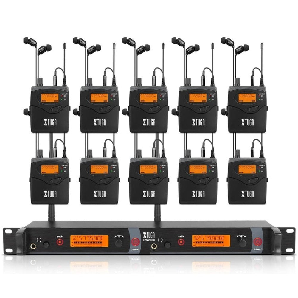 XTUGA RW2080 UHF Wireless Stage Singer In - Ear Monitor System, 2 BodyPacks, 4 BodyPacks, 5 BodyPacks, 6 BodyPacks, 8 BodyPacks, 10 BodyPacks - laboratorydeal