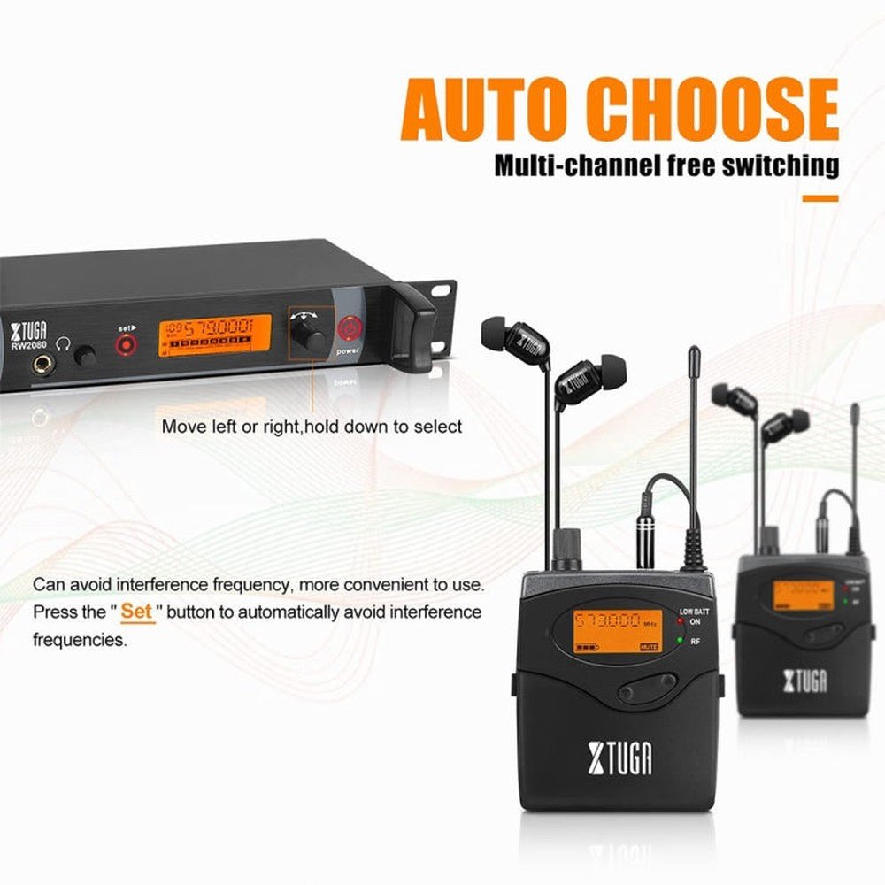 XTUGA RW2080 UHF Wireless Stage Singer In - Ear Monitor System, 2 BodyPacks, 4 BodyPacks, 5 BodyPacks, 6 BodyPacks, 8 BodyPacks, 10 BodyPacks - laboratorydeal