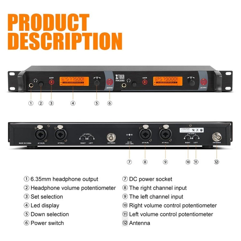XTUGA RW2080 UHF Wireless Stage Singer In - Ear Monitor System, 2 BodyPacks, 4 BodyPacks, 5 BodyPacks, 6 BodyPacks, 8 BodyPacks, 10 BodyPacks - laboratorydeal