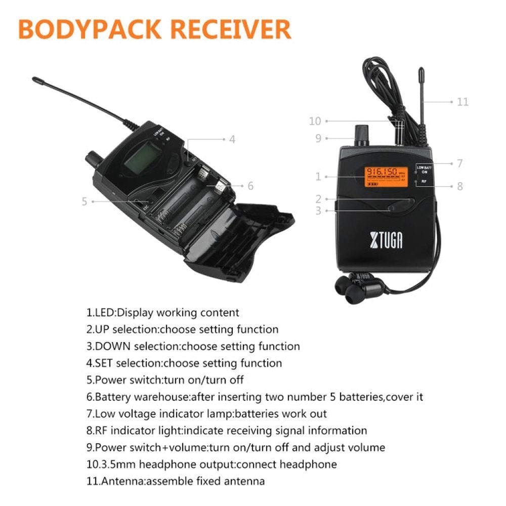 XTUGA RW2080 UHF Wireless Stage Singer In - Ear Monitor System, 2 BodyPacks, 4 BodyPacks, 5 BodyPacks, 6 BodyPacks, 8 BodyPacks, 10 BodyPacks - laboratorydeal