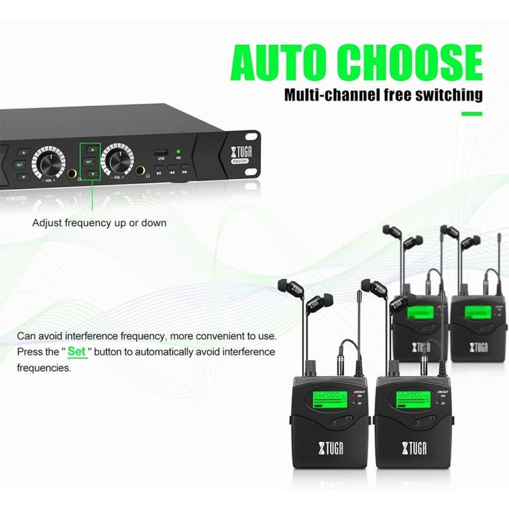 XTUGA RW2090 Professional Stage Wireless 2 Channel In Ear Monitoring System 2 in 1, US Plug, EU Plug, AU Plug, UK Plug - laboratorydeal