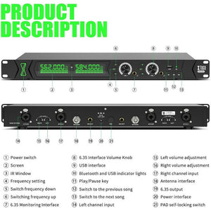 XTUGA RW2090 Professional Stage Wireless 2 Channel In Ear Monitoring System 2 in 1, US Plug, EU Plug, AU Plug, UK Plug - laboratorydeal