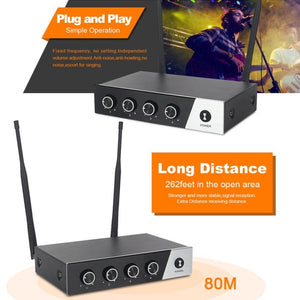 XTUGA S400 Professional 4 - Channel UHF Wireless Microphone System with 4 Handheld Microphone, US Plug, EU Plug, AU Plug, UK Plug - laboratorydeal