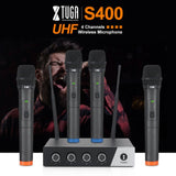 XTUGA S400 Professional 4-Channel UHF Wireless Microphone System with 4 Handheld Microphone, US Plug, EU Plug, AU Plug, UK Plug