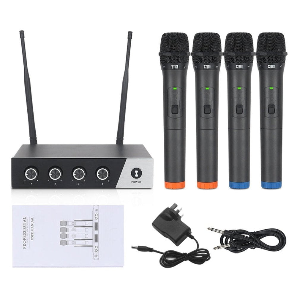 XTUGA S400 Professional 4 - Channel UHF Wireless Microphone System with 4 Handheld Microphone, US Plug, EU Plug, AU Plug, UK Plug - laboratorydeal