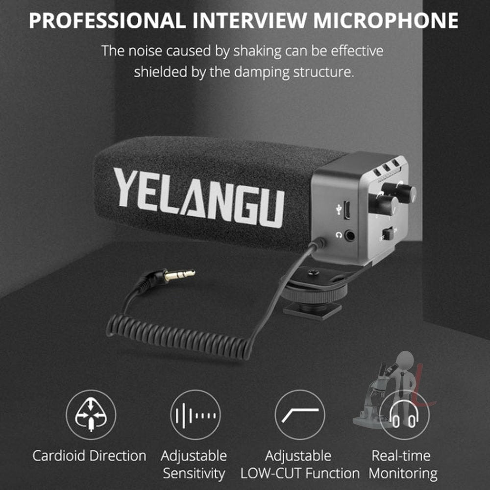 YELANG MIC09 Shotgun Gain Condenser Broadcast Microphone with Windshield for Canon / Nikon / Sony DSLR Cameras, Smartphones - laboratorydeal