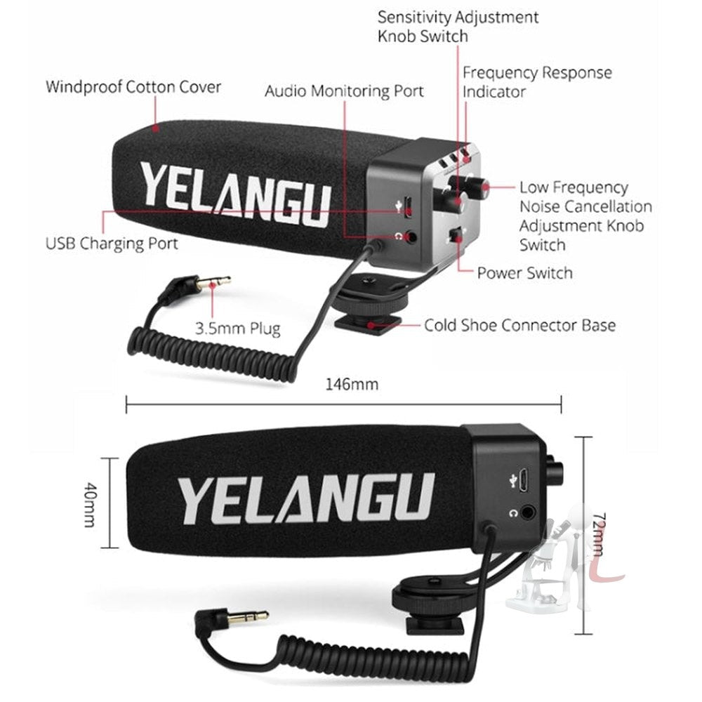 YELANG MIC09 Shotgun Gain Condenser Broadcast Microphone with Windshield for Canon / Nikon / Sony DSLR Cameras, Smartphones - laboratorydeal