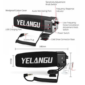 YELANG MIC09 Shotgun Gain Condenser Broadcast Microphone with Windshield for Canon / Nikon / Sony DSLR Cameras, Smartphones - laboratorydeal