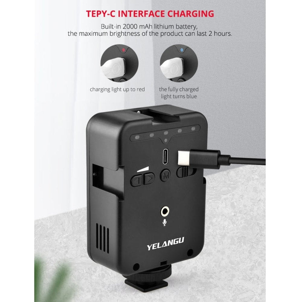 YELANGU LED02 Live Broadcast Micro Film Reporter Interview Recording Microphone Light - laboratorydeal