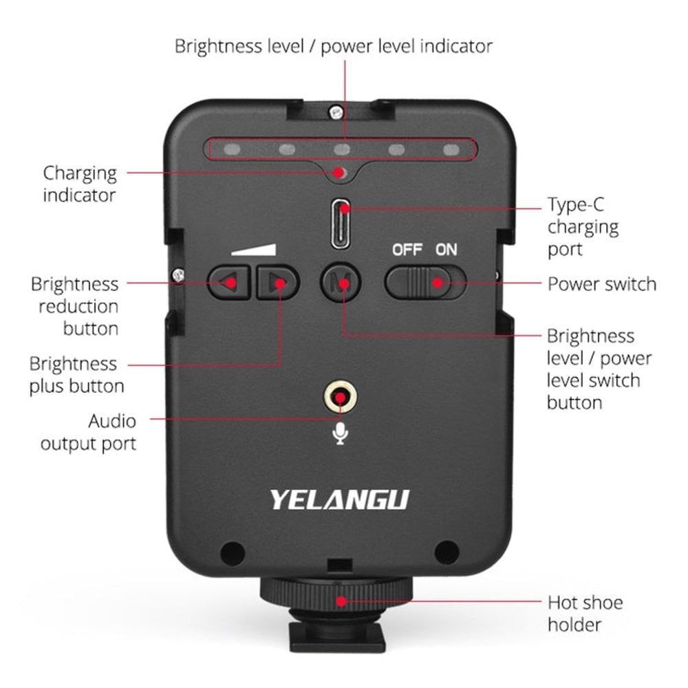 YELANGU LED02 Live Broadcast Micro Film Reporter Interview Recording Microphone Light - laboratorydeal