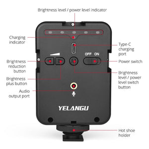 YELANGU LED02 Live Broadcast Micro Film Reporter Interview Recording Microphone Light - laboratorydeal